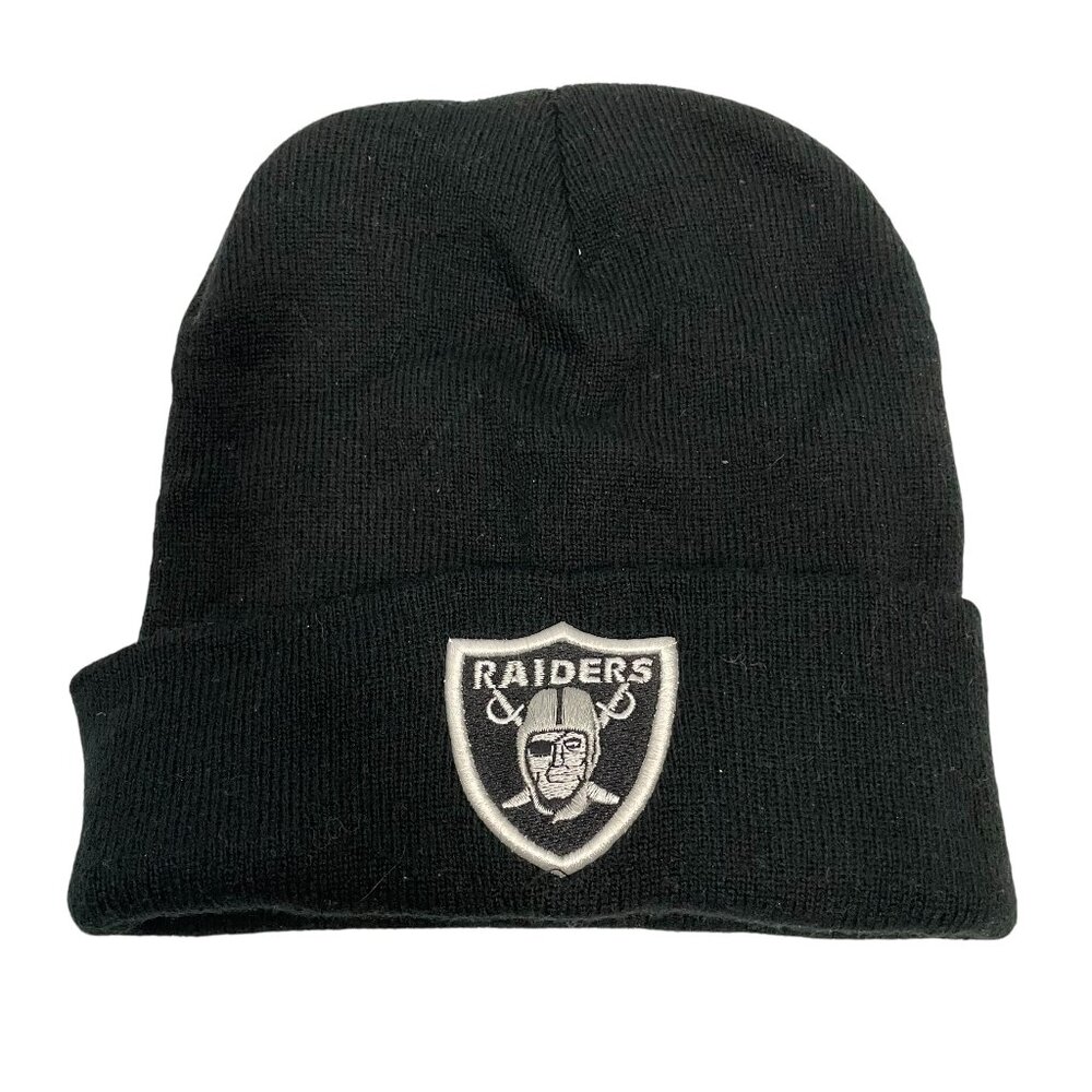 Oakland Raiders Beanie Hat Cap Black Knit NFL Football Logo One Size